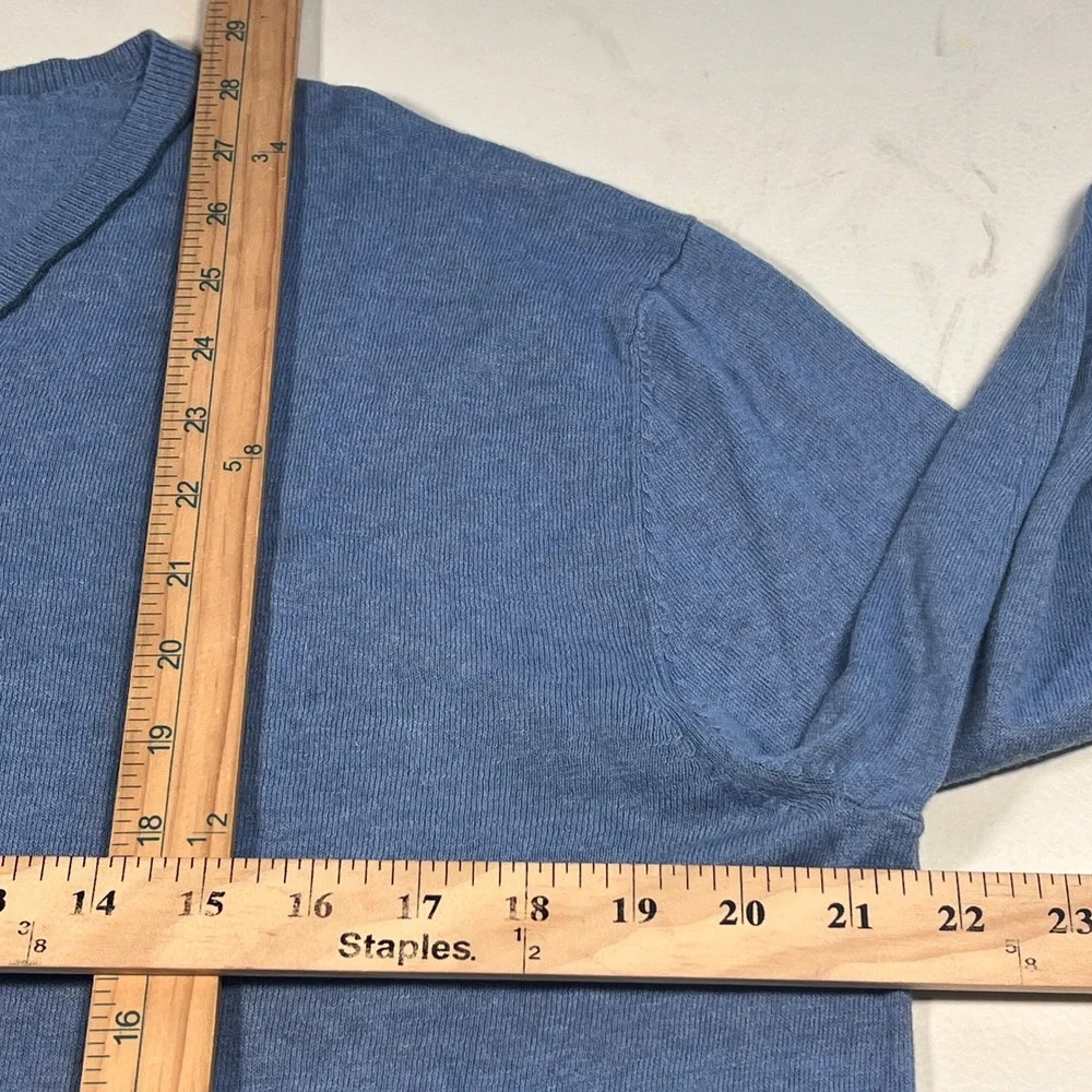 Banana Republic Sweater Mens L Blue Luxe Blend V Neck Cotton Linen Silk Pullover